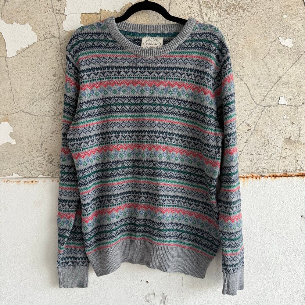 Vtg 90s Sweater Fair Isle Wool Pullover Nordic Knit Holiday Grandpacore Mens L
